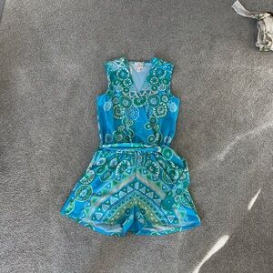 JB by Julie Brown Turquoise Patterned Kids Romper